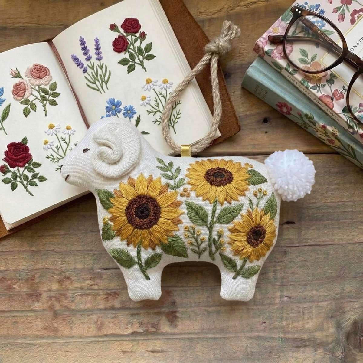 Rubbyoo Lamb-shaped Embroidery Kit - Sunflower Bloom | Cute Animal Keychain | Diy Nursery Toy - image 2