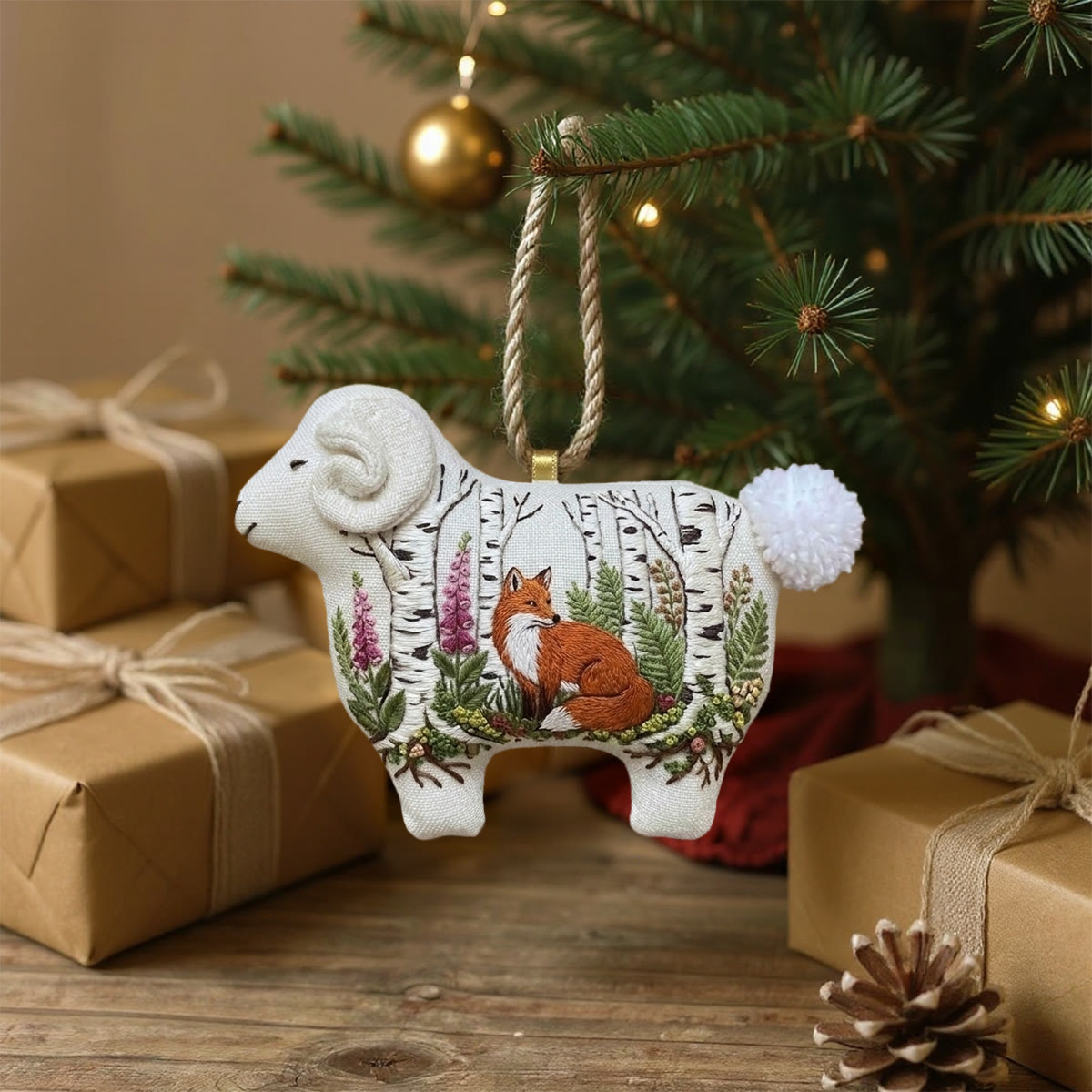 Rubbyoo Lamb-shaped Embroidery Kit - Fox Among Trees | Cozy Home Decor | Woodland Cottagecore Handmade Art - 6 inches hoop kit - image 2