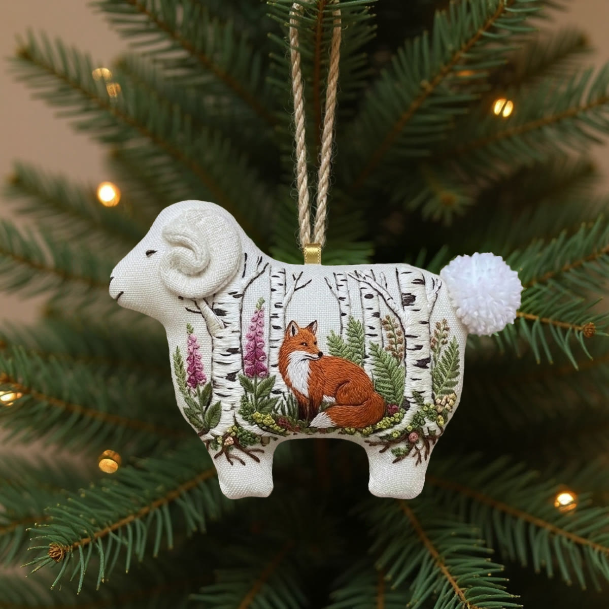 Rubbyoo Lamb-shaped Embroidery Kit - Fox Among Trees | Cozy Home Decor | Woodland Cottagecore Handmade Art - image 1