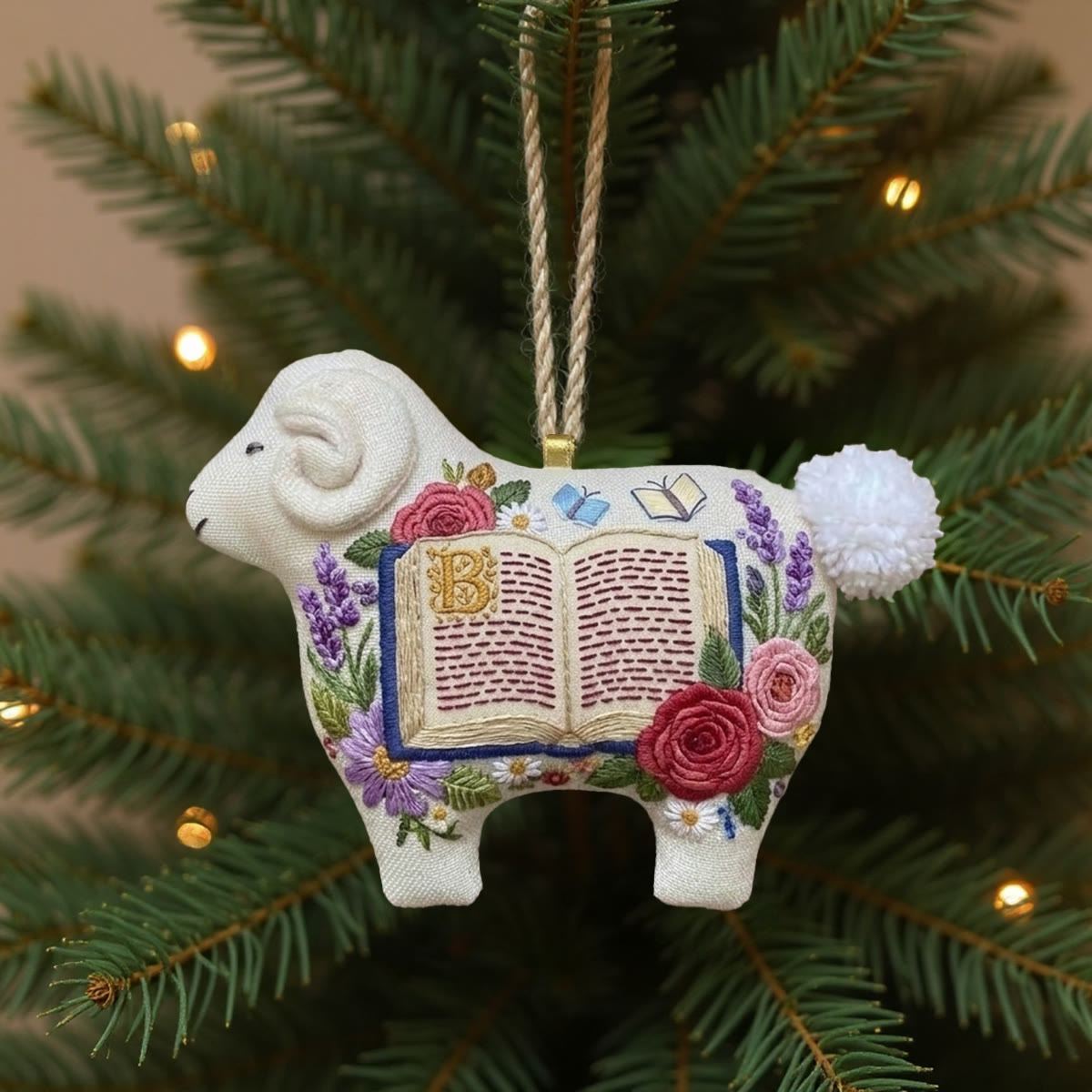 Rubbyoo Lamb-shaped Embroidery Kit - Floral Bible | Spiritual Home Ornament | Christian Memorial Gift - 6 inches hoop kit - image 1