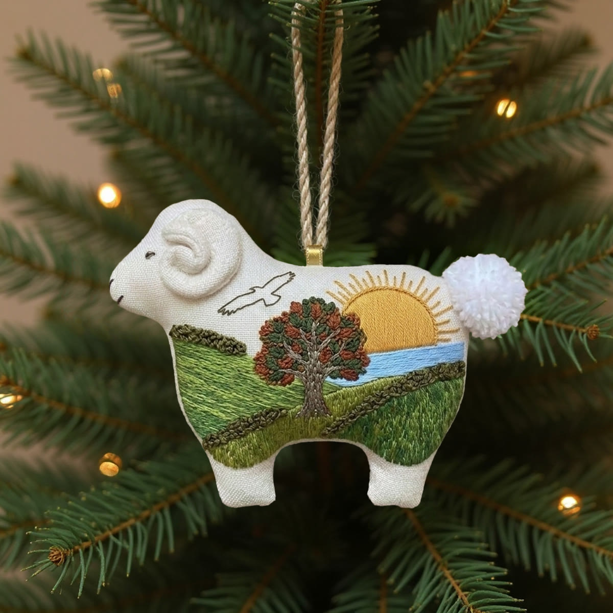 Rubbyoo Lamb-shaped Embroidery Kit - Sun Over Open Plains | Cozy Home Decor | Nature Inspired Wall Art Cottagecore - image 1