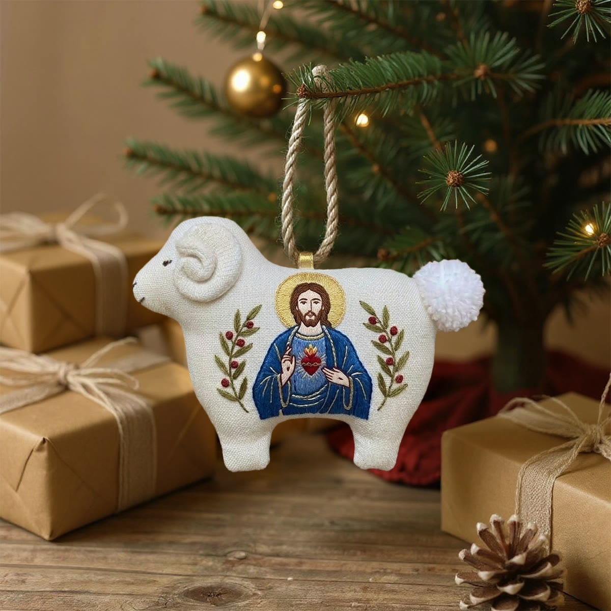 Rubbyoo Lamb-shaped Embroidery Kit - Christ Religious Art | Meaningful Gift For Believers | Christian Home Decoration - 6 inches hoop kit - image 2