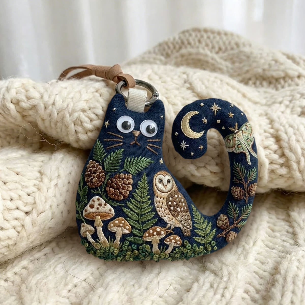 Rubbyoo Cat Embroidery Kit - Luna Moth And Owl Art | Forestcore Birthday Gift  | Whimsical And Quirky Bag Charm - image 2
