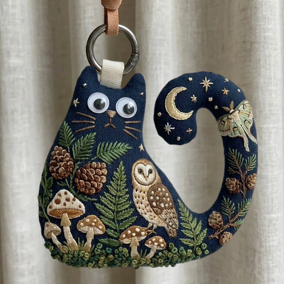 Rubbyoo Cat Embroidery Kit - Luna Moth And Owl Art | Forestcore Birthday Gift  | Whimsical And Quirky Bag Charm - 6 inches hoop kit - image 1