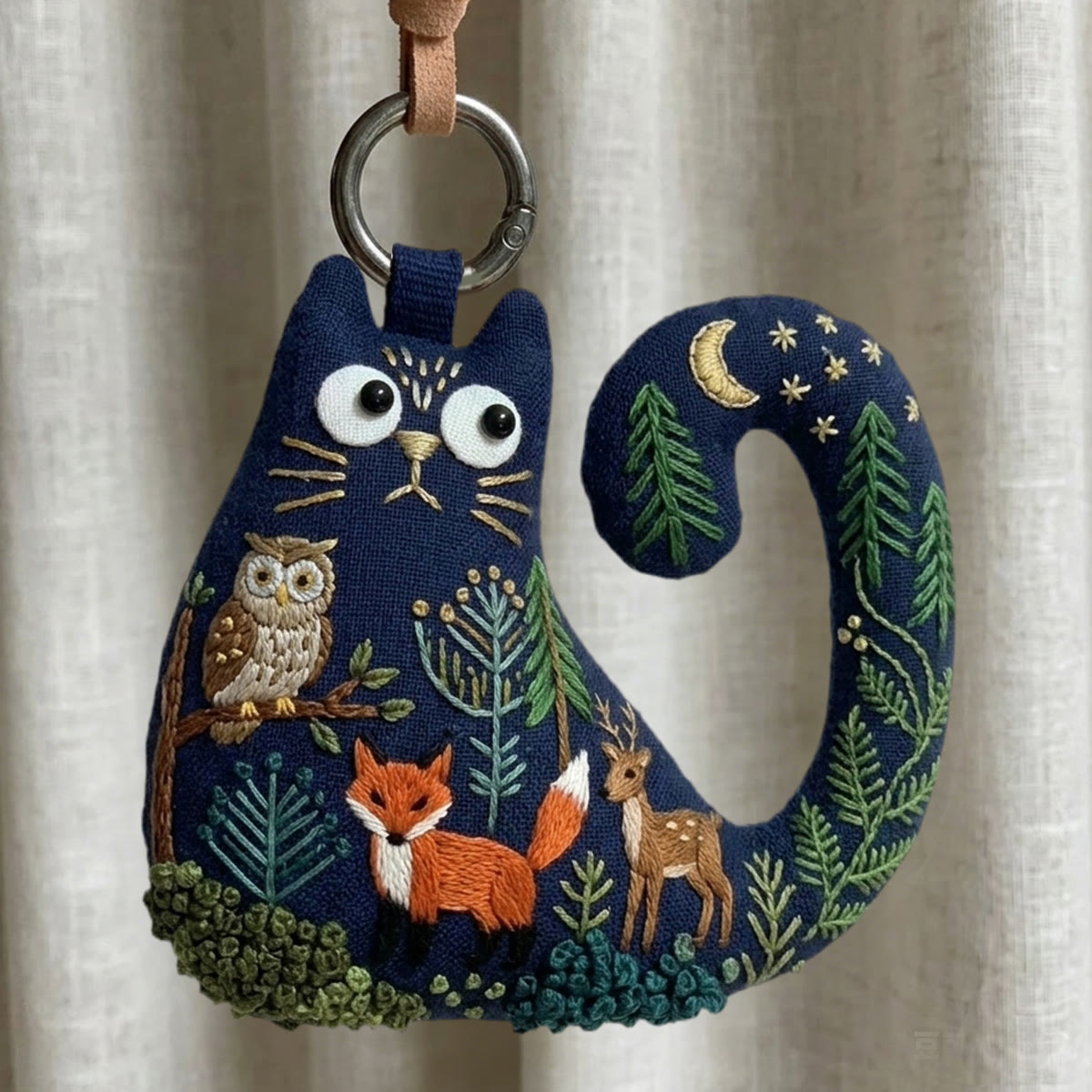 Rubbyoo Cat Embroidery Kit - Starry Night Forest Theme | Diy Handmade Mother's Day Gift  | Woodland Nursery Decor - 6 inches hoop kit - image 1