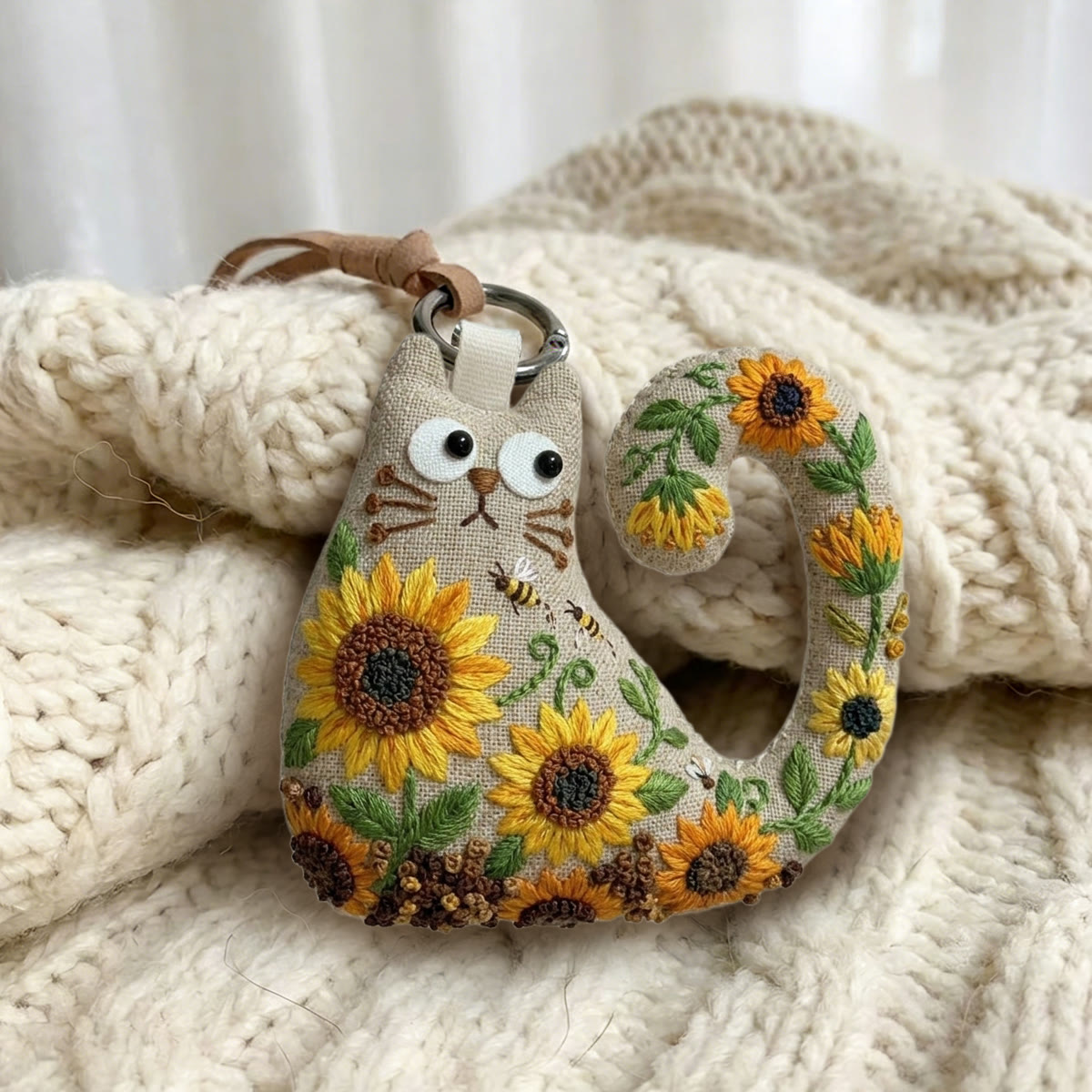 Rubbyoo Cat Embroidery Kit - Golden Sunflower And Bee | Handmade Nature Inspired Gift | Bright Nursery Wall Hanging - image 2