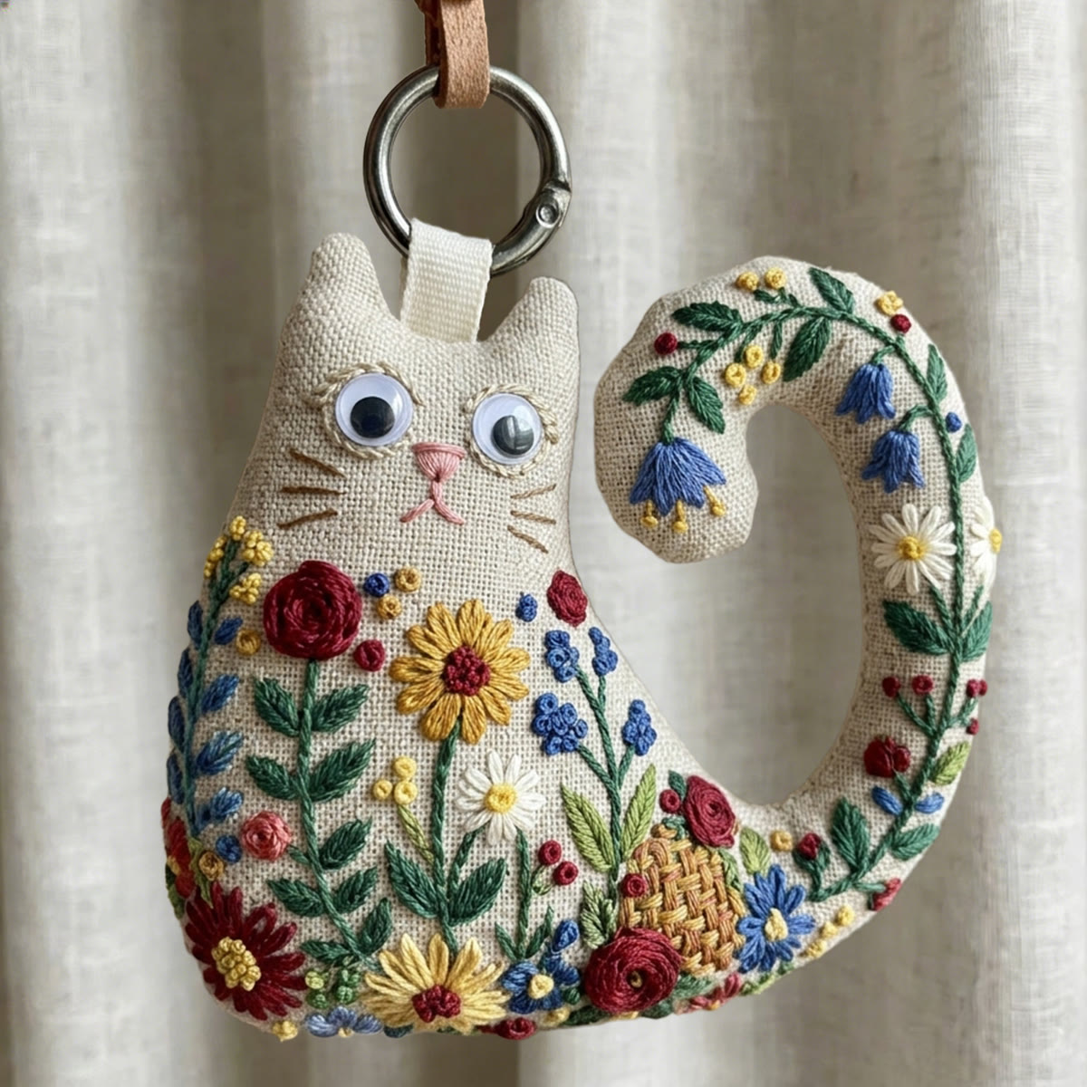Rubbyoo Cat Embroidery Kit - Wildflower Meadow Theme With Bluebells And Roses | Mother's Day Keepsake | Cottagecore Bag Charm - image 2