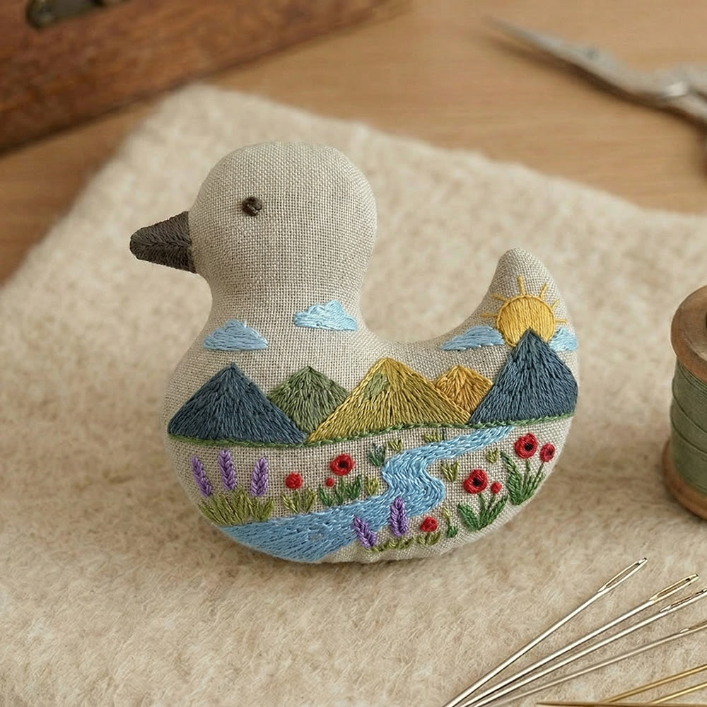 Rubbyoo Duck Embroidery Kit - Mountain And Stream Scenery | Bag Pendant | Creative Handmade Gift Idea - image 2