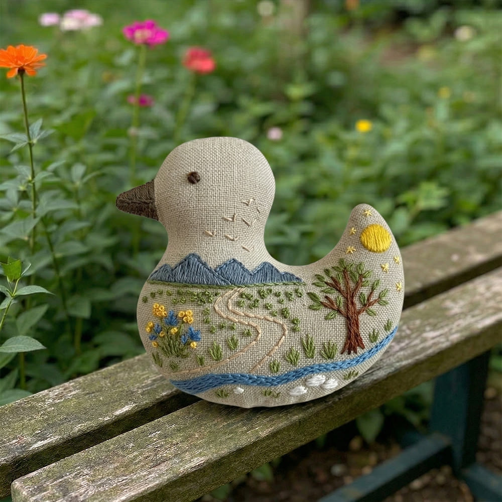 Rubbyoo Duck Embroidery Kit - Scenery With Yellow Wildflowers | Bag Pendant | Creative Handmade Gift Idea - image 3
