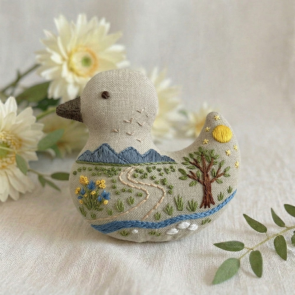 Rubbyoo Duck Embroidery Kit - Scenery With Yellow Wildflowers | Bag Pendant | Creative Handmade Gift Idea - image 2