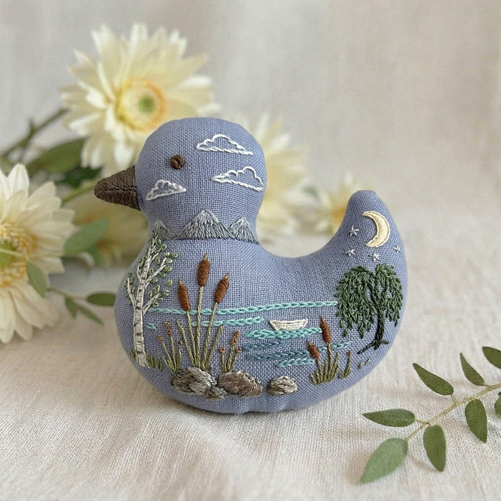 Rubbyoo Duck Embroidery Kit - Moonlight Reed Marsh Scenery | Bag Pendant | Creative Handmade Gift Idea - image 2