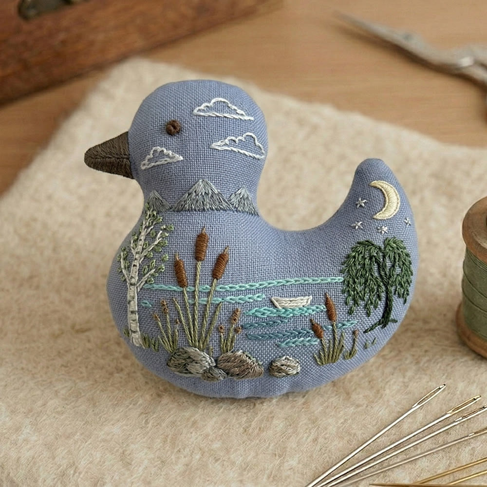 Rubbyoo Duck Embroidery Kit - Moonlight Reed Marsh Scenery | Bag Pendant | Creative Handmade Gift Idea - image 3