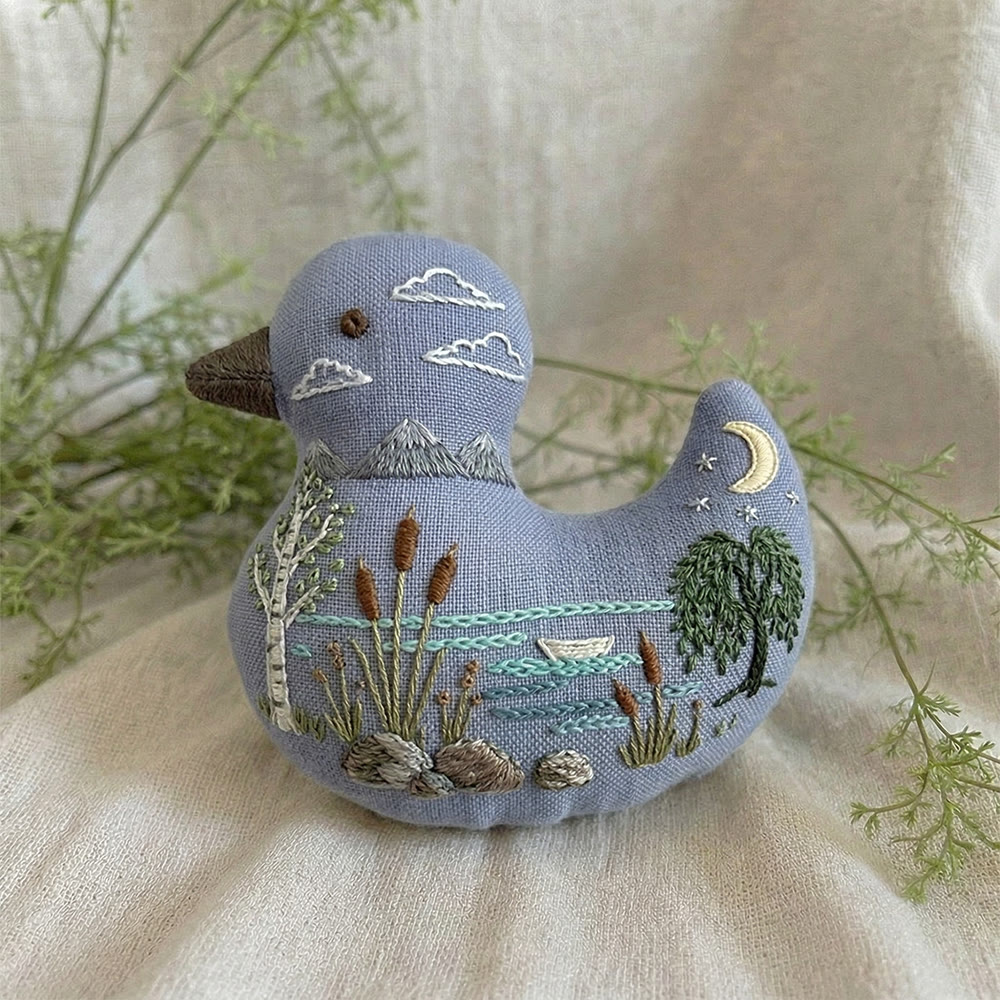 Rubbyoo Duck Embroidery Kit - Moonlight Reed Marsh Scenery | Bag Pendant | Creative Handmade Gift Idea - image 4