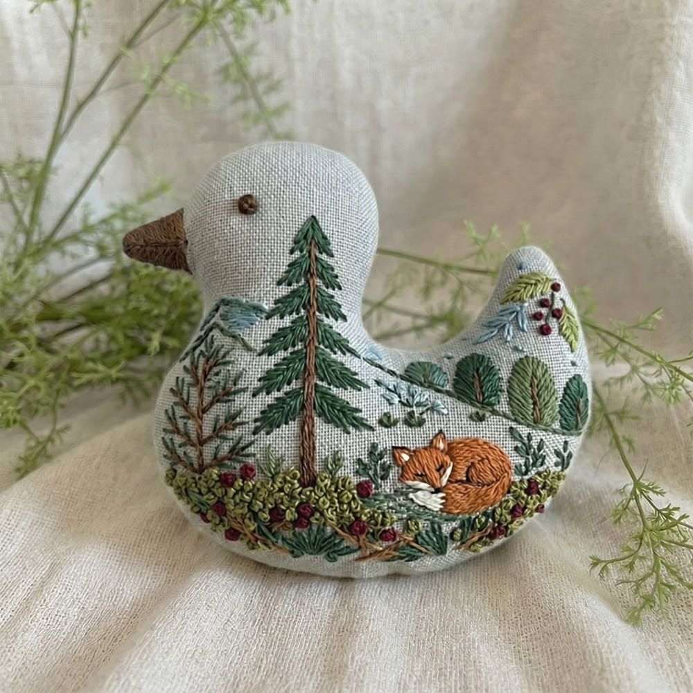 Rubbyoo Duck Embroidery Kit - Quiet Woodland Sleeping Fox | Small Pendant Decor | Creative Gift For Friends - image 3