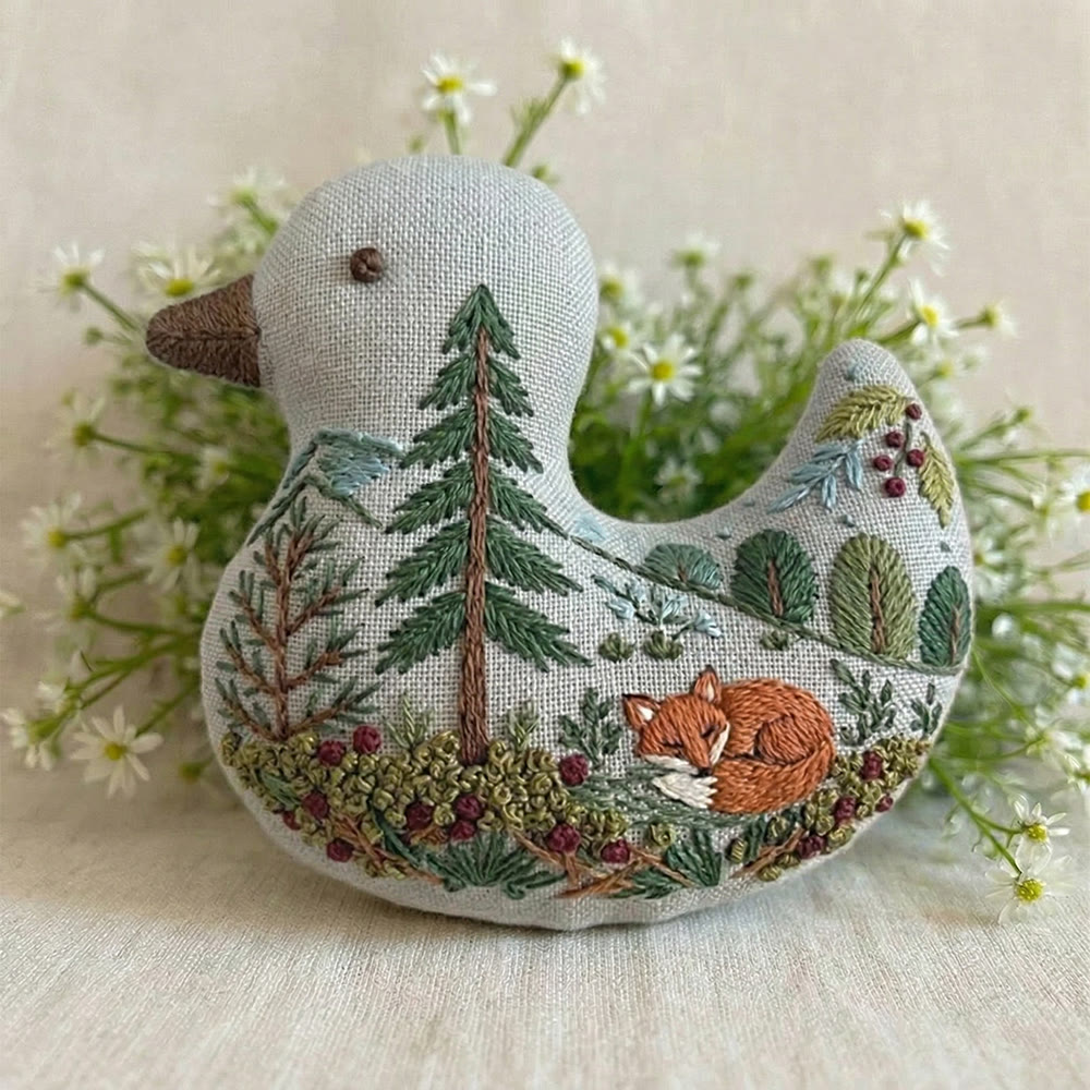 Rubbyoo Duck Embroidery Kit - Quiet Woodland Sleeping Fox | Small Pendant Decor | Creative Gift For Friends - 6 inches hoop kit - image 1