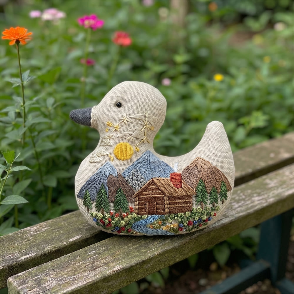 Rubbyoo Duck Embroidery Kit - Natural Hillside House View | Small Pendant Decor | Exquisite Handmade Ornament - image 2