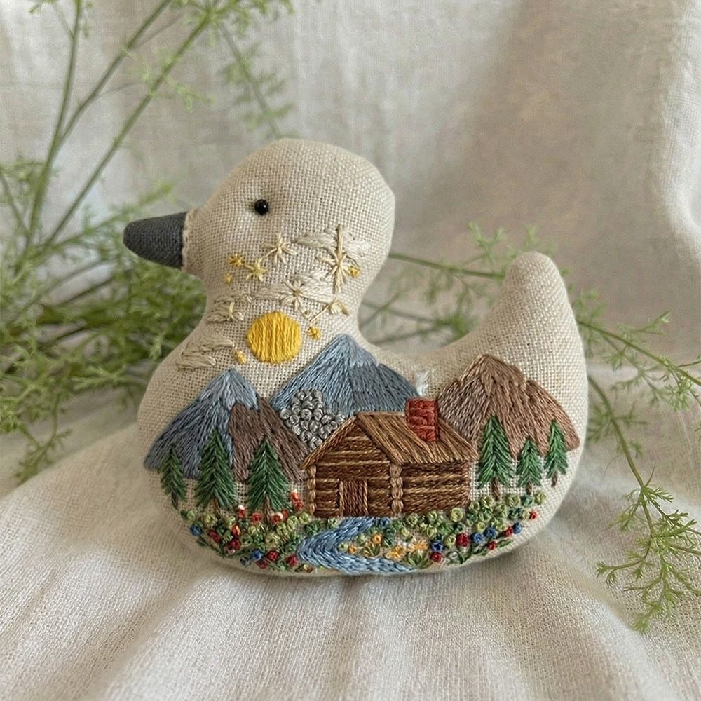 Rubbyoo Duck Embroidery Kit - Natural Hillside House View | Small Pendant Decor | Exquisite Handmade Ornament - image 5