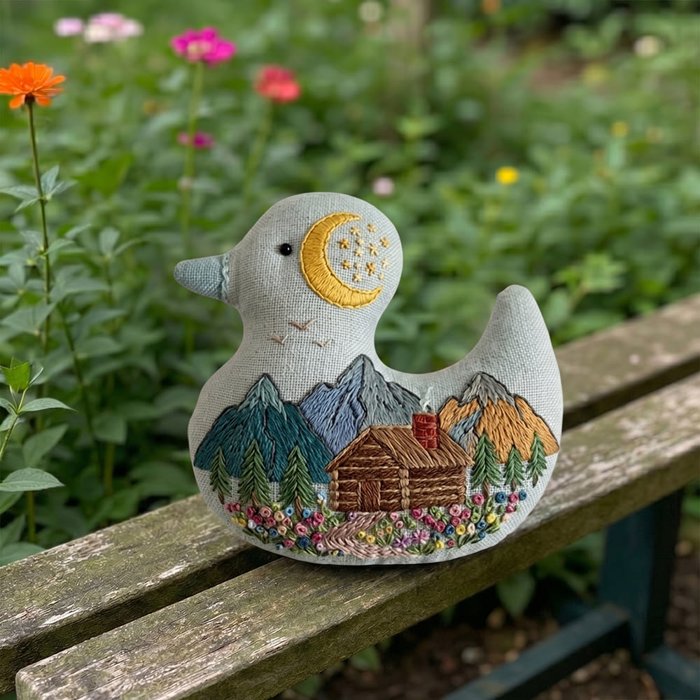 Rubbyoo Duck Embroidery Kit - Serene Moonlit Mountain Cabin View | Bag Hanging Charm | Lovely Handmade Art - image 2