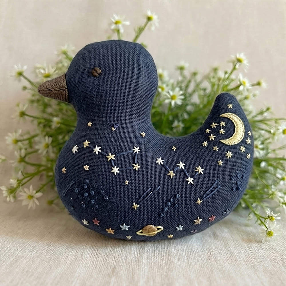 Rubbyoo Duck Embroidery Kit - Universe And Starry Sky | Bag Pendant | Creative Handmade Gift Idea - 6 inches hoop kit - image 1