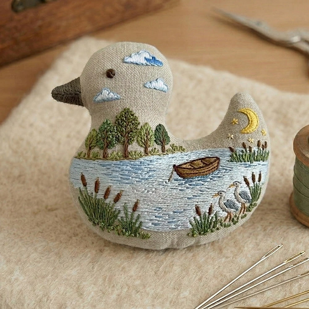 Rubbyoo Duck Embroidery Kit - Lakeside Wild Bird Landscape | Keychain Ornament | Unique Diy Craft Decor - image 2