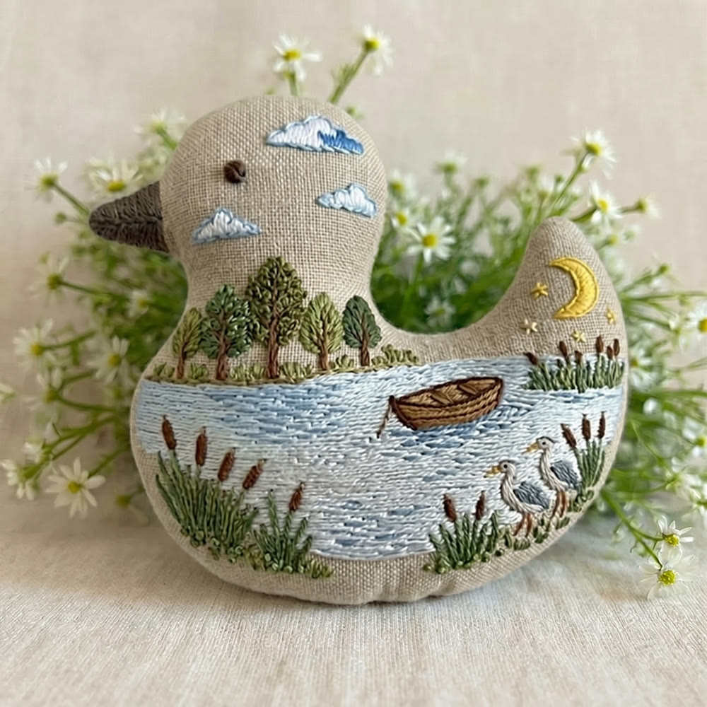 Rubbyoo Duck Embroidery Kit - Lakeside Wild Bird Landscape | Keychain Ornament | Unique Diy Craft Decor - 6 inches hoop kit - image 1