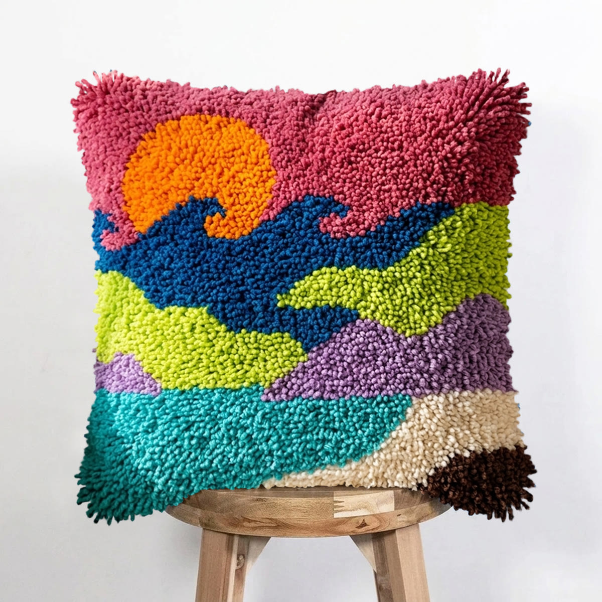 Rubbyoo Latch Hook Pillow Kit - Colourful Waves | Easy Handmade Craft | Nice For Housewarming Gift - image 6