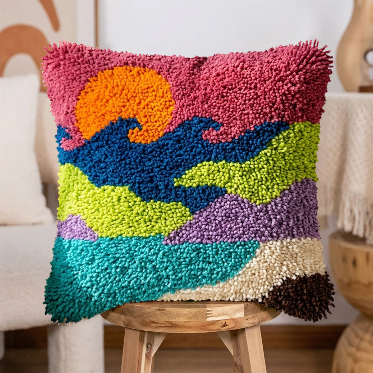 Rubbyoo Latch Hook Pillow Kit - Colourful Waves | Easy Handmade Craft | Nice For Housewarming Gift - image 2