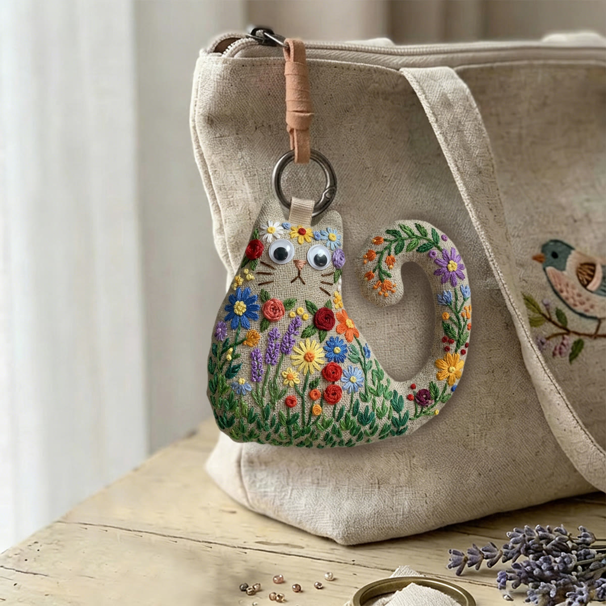 Rubbyoo Cat Embroidery Kit - Wildflower Meadow Design | Diy Hand-stitched Gift | Boho Chic Accessory - image 3