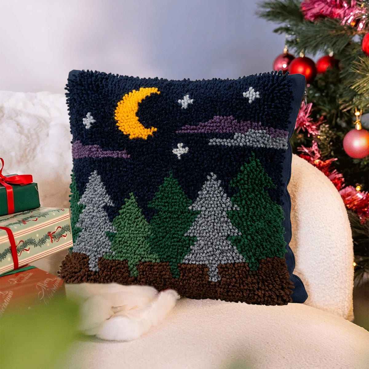 Rubbyoo Latch Hook Pillow Kit - Midnight Forest | Square Cushion Cover | Unique Home Decor  - image 2