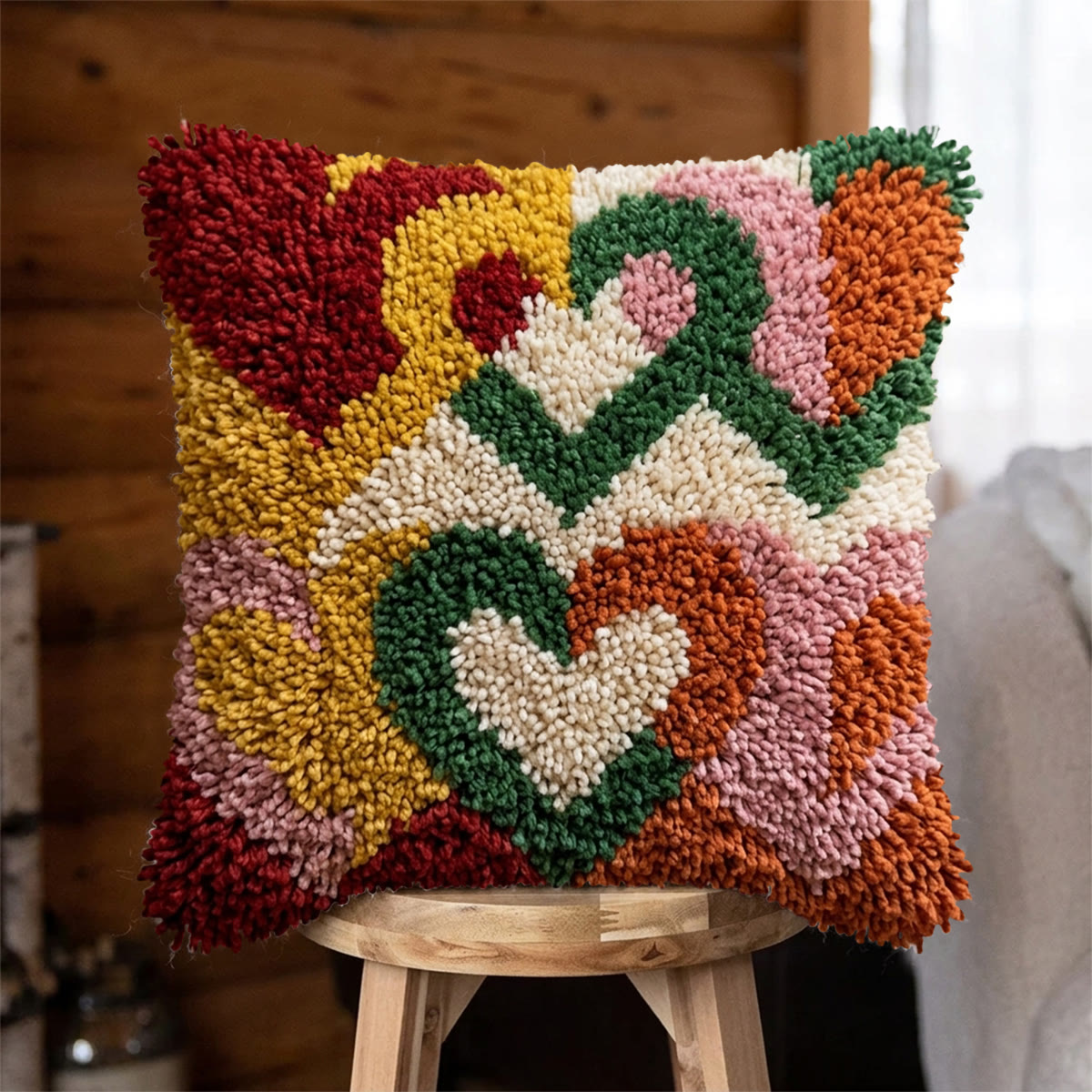 Rubbyoo Latch Hook Pillow Kit - Love Loop | Sofa Décor Pillow | Easy Handmade Art  - 43*43cm - image 1
