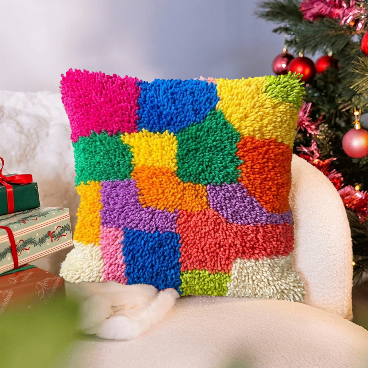 Rubbyoo Latch Hook Pillow Kit - Vibrant Patten | Colorful Home Decor | Diy Handmade Craft - image 2