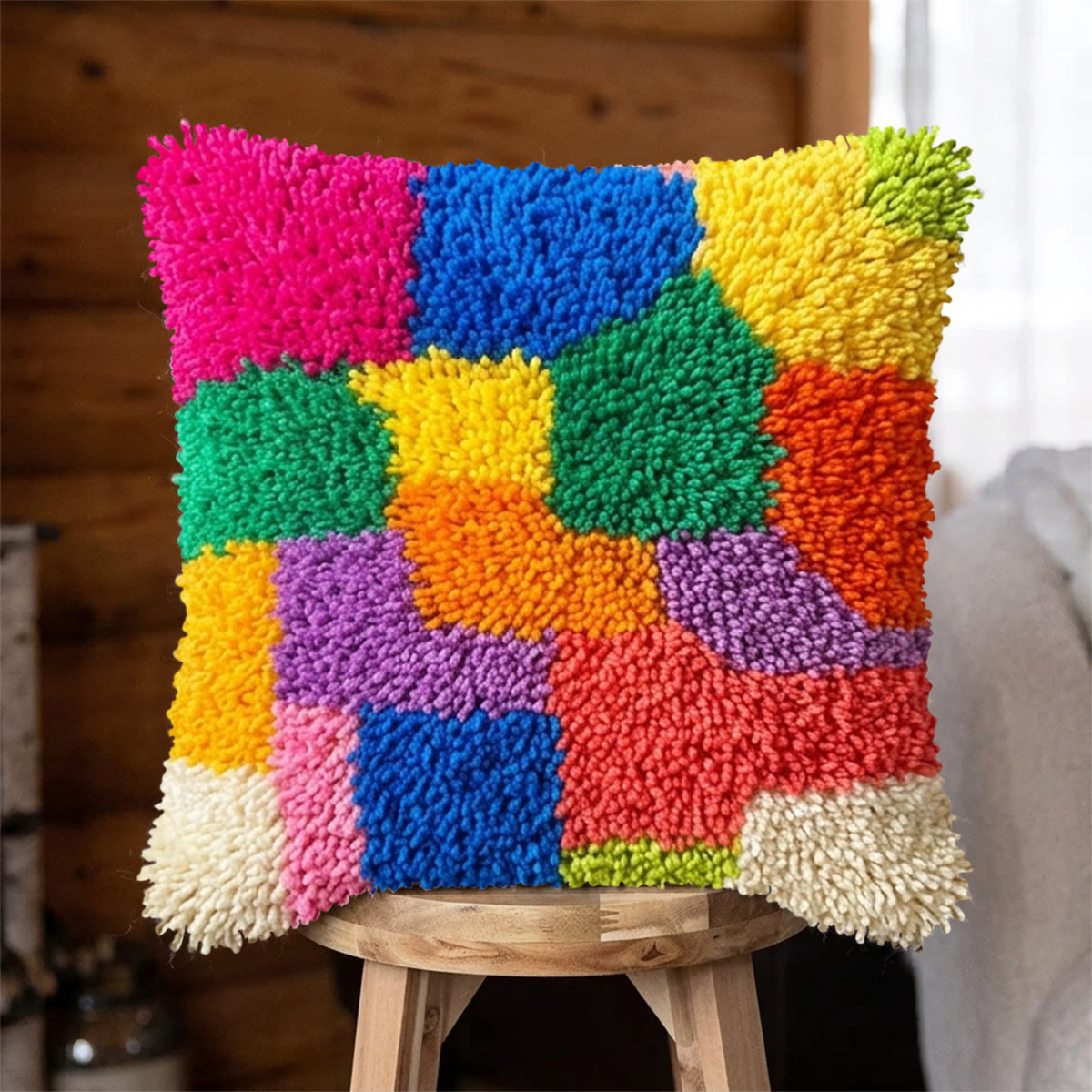 Rubbyoo Latch Hook Pillow Kit - Vibrant Patten | Colorful Home Decor | Diy Handmade Craft - 43*43cm - image 1
