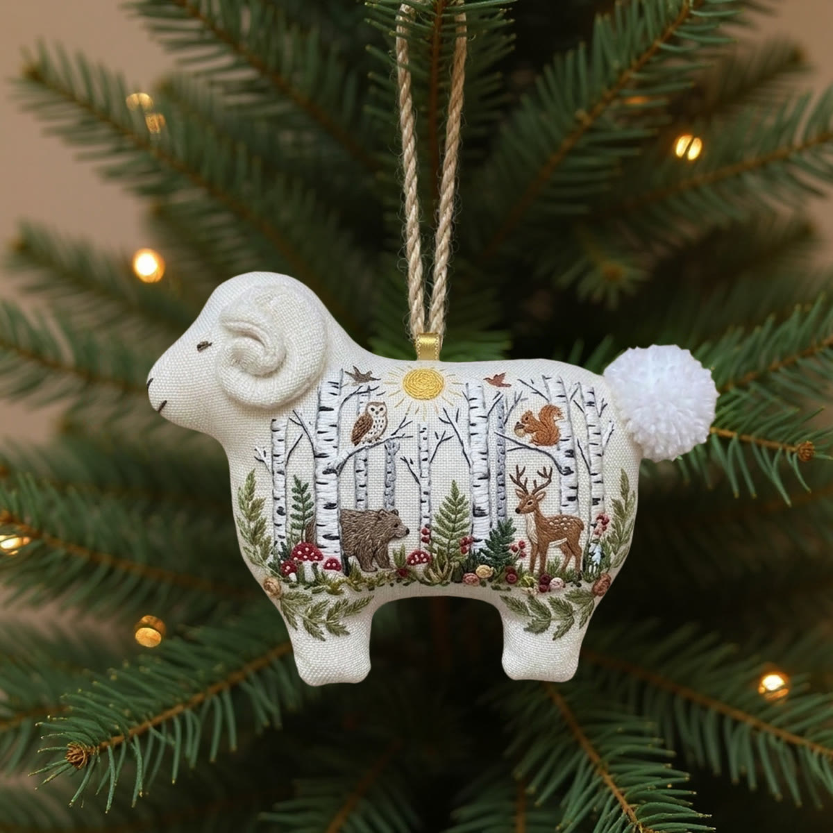 Rubbyoo Lamb-shaped Embroidery Kit - Forest Animals Scene | Woodland Birthday Gift | Cozy And Warm Bag Charm - 6 inches hoop kit - image 1