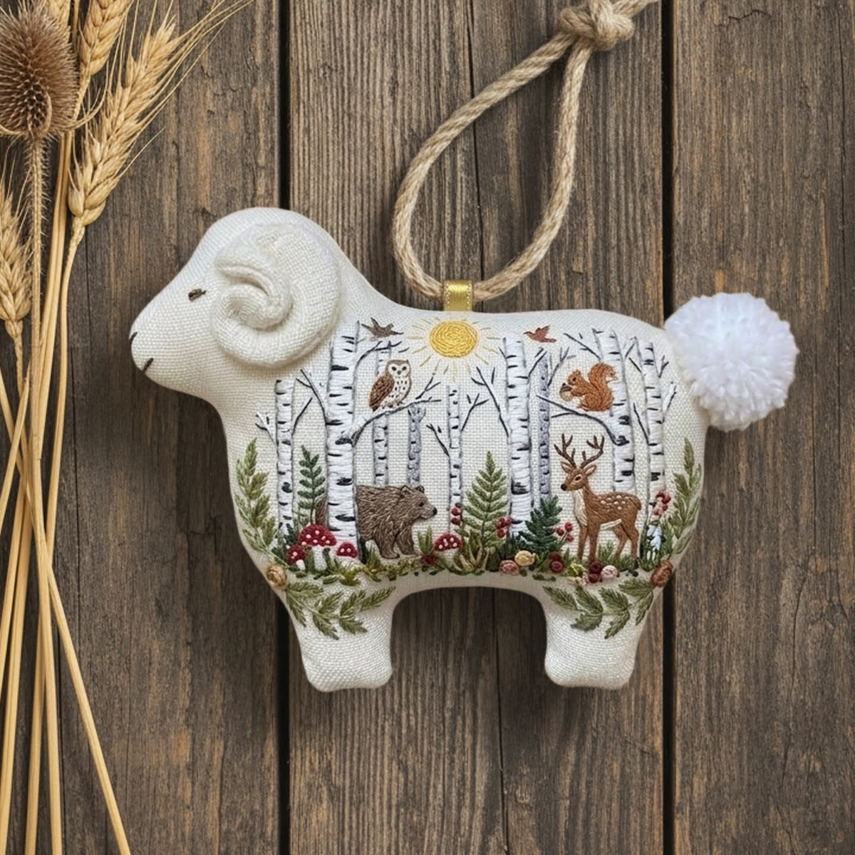 Rubbyoo Lamb-shaped Embroidery Kit - Forest Animals Scene | Woodland Birthday Gift | Cozy And Warm Bag Charm - image 2