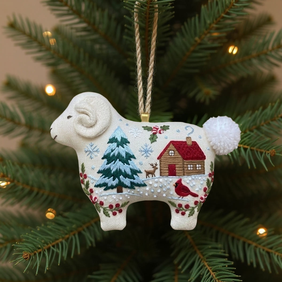 Rubbyoo Lamb-shaped Embroidery Kit - Snowy Forest Animal | Diy Handmade Gift For Mom | Rustic Farmhouse Decor - 6 inches hoop kit - image 1