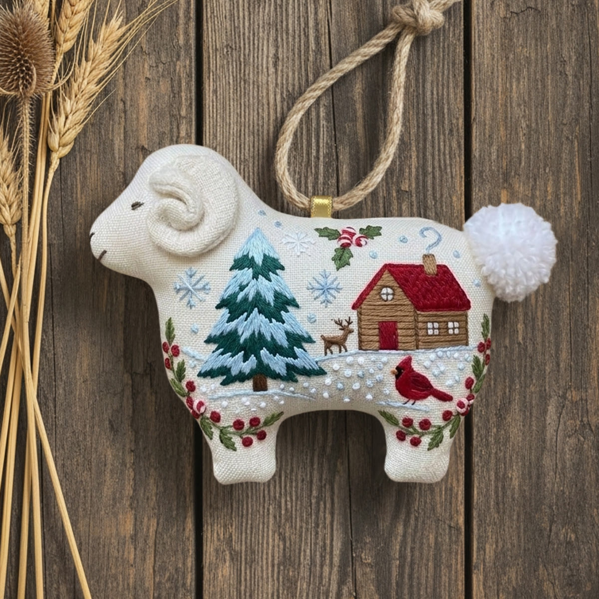 Rubbyoo Lamb-shaped Embroidery Kit - Snowy Forest Animal | Diy Handmade Gift For Mom | Rustic Farmhouse Decor - image 2