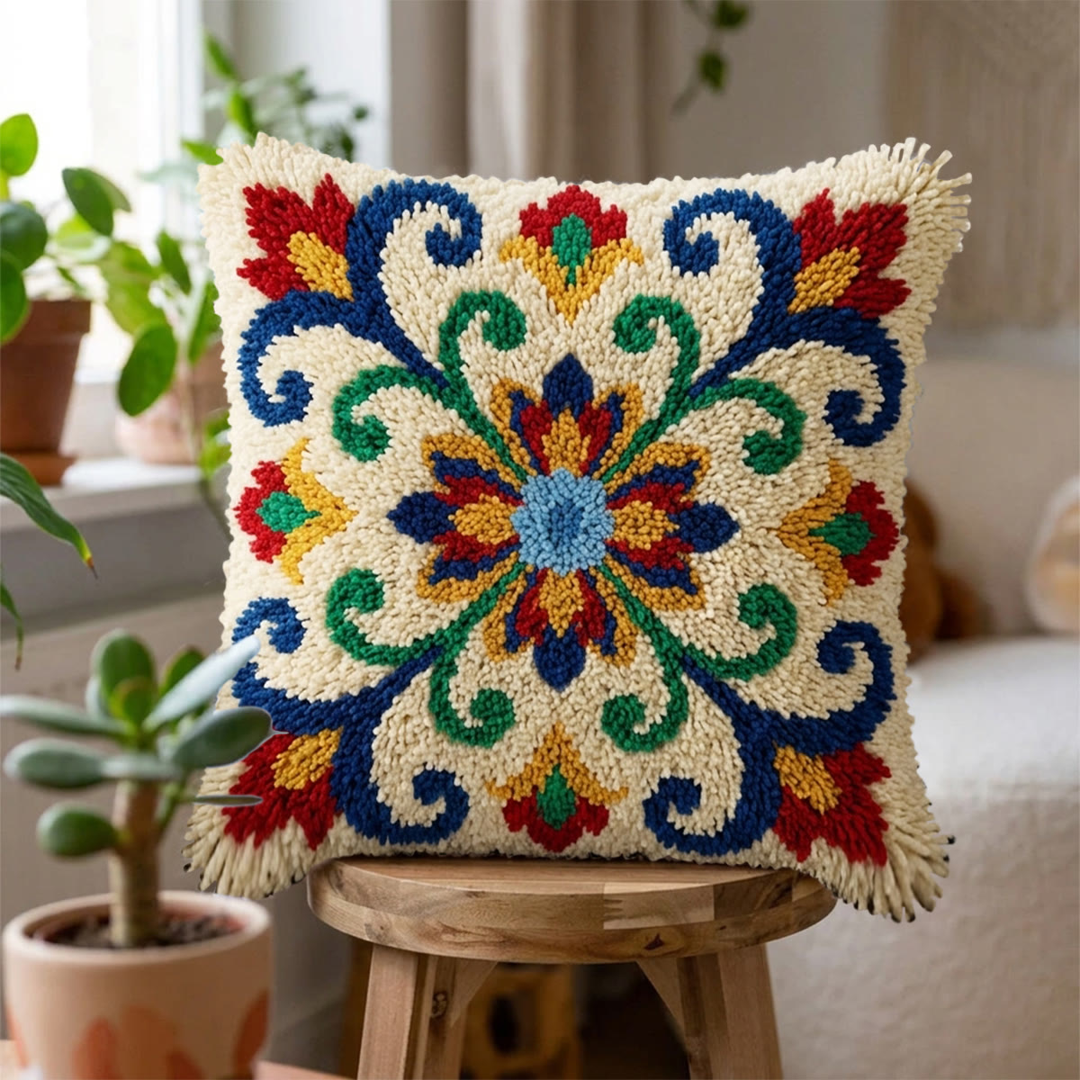 Rubbyoo Latch Hook Pillow Kit - Boho Bloom | Pillow Cover Set | Unique Housewarming Gift  - image 2