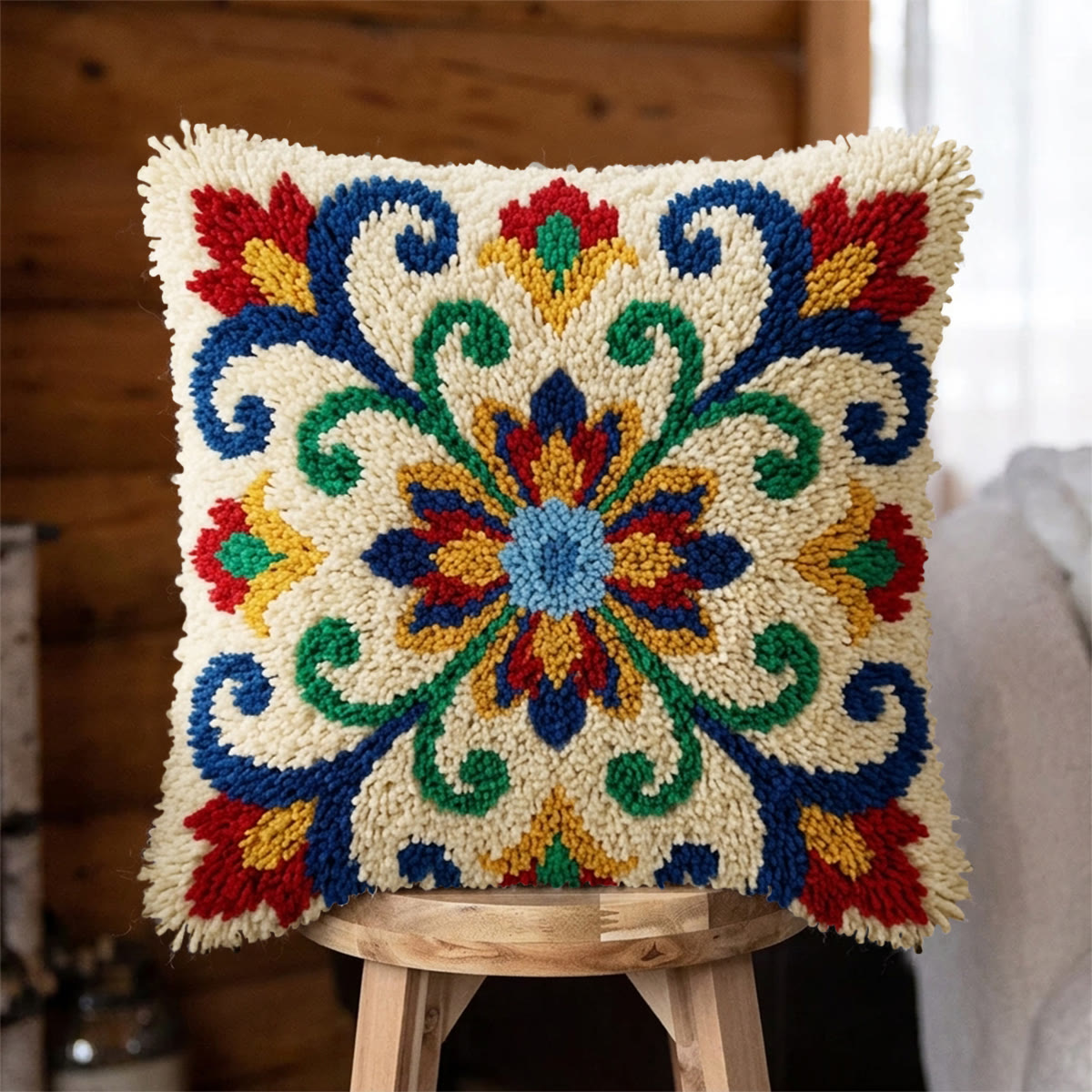 Rubbyoo Latch Hook Pillow Kit - Boho Bloom | Pillow Cover Set | Unique Housewarming Gift  - 43*43cm - image 1
