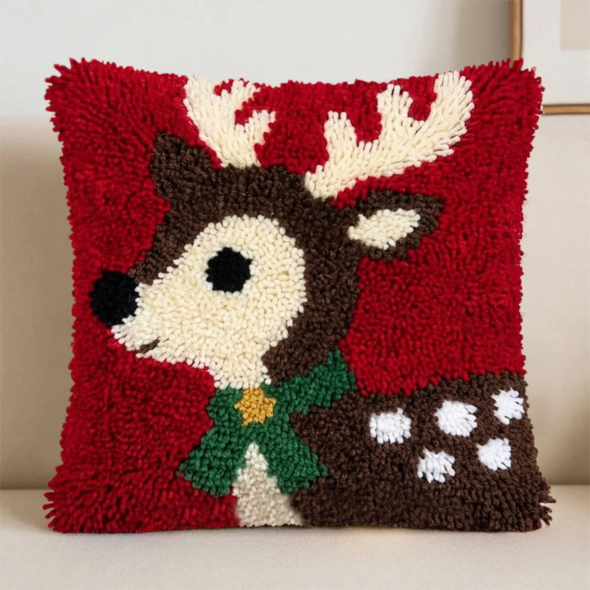 Rubbyoo Latch Hook Pillow Kit - Christmas Deer | Square Cushion Cover | Holiday Accent Gift  - image 2