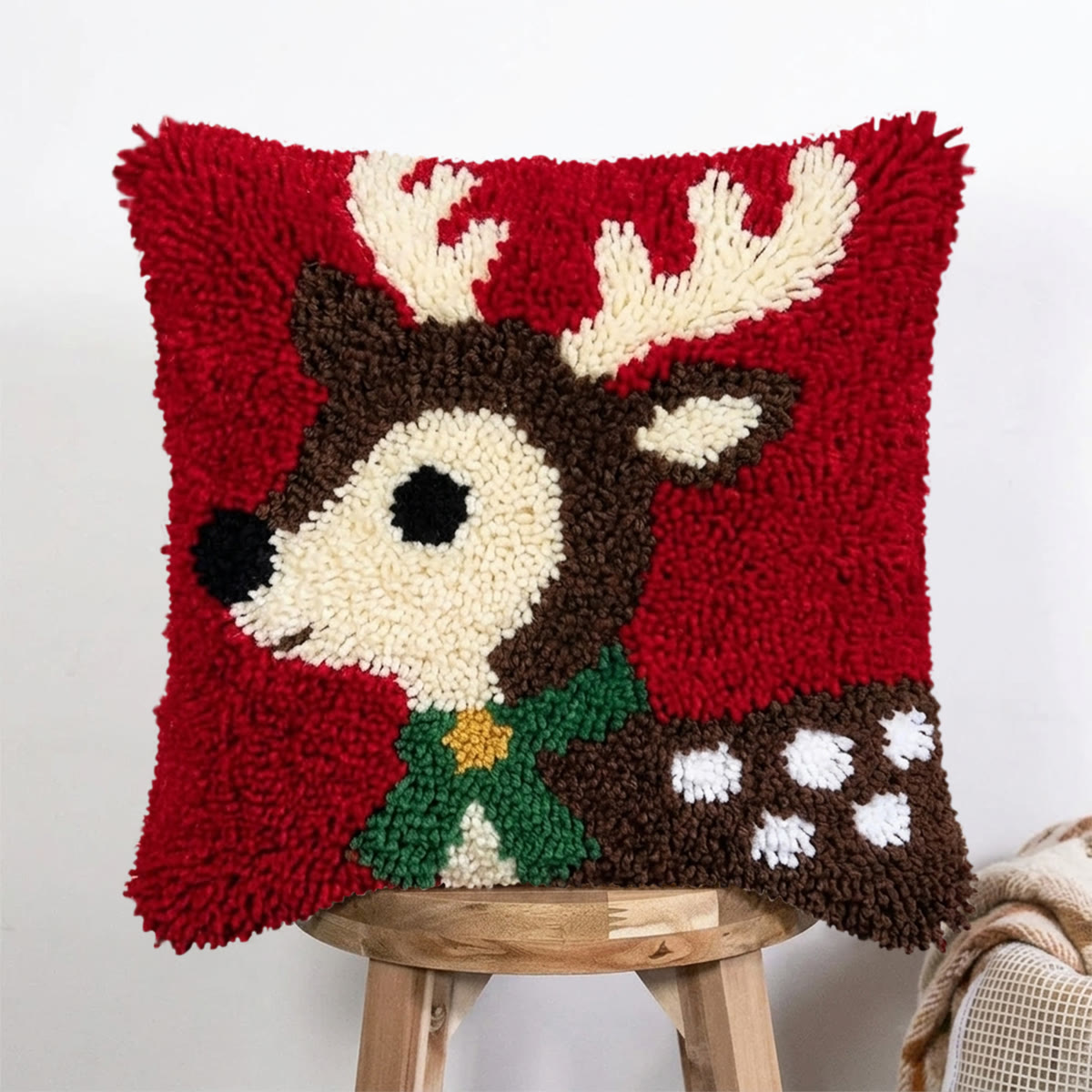 Rubbyoo Latch Hook Pillow Kit - Christmas Deer | Square Cushion Cover | Holiday Accent Gift  - 43*43cm - image 1