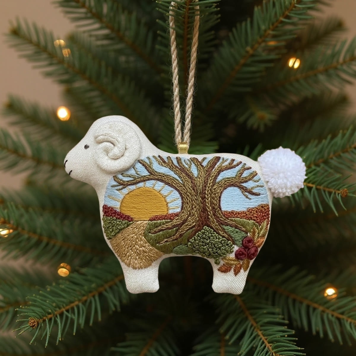 Rubbyoo Lamb-shaped Embroidery Kit - Rolling Hills And Meadows | Nature Lover Gift | Holiday Home Decor - 6 inches hoop kit - image 1