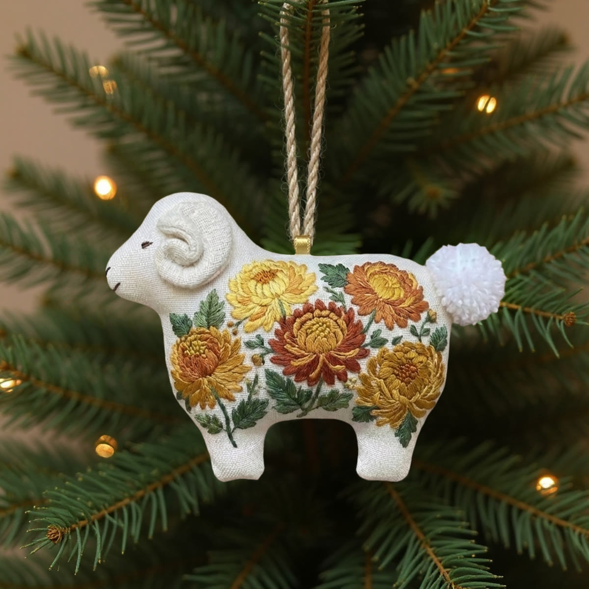 Rubbyoo Lamb-shaped Embroidery Kit - Yellow And Orange Chrysanthemum | Unique Mother′s Day Gift | Maximalist Home Decor - 6 inches hoop kit - image 1