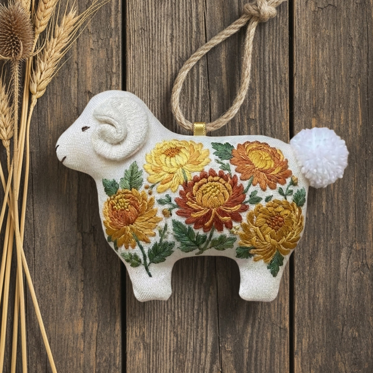 Rubbyoo Lamb-shaped Embroidery Kit - Yellow And Orange Chrysanthemum | Unique Mother′s Day Gift | Maximalist Home Decor - image 2