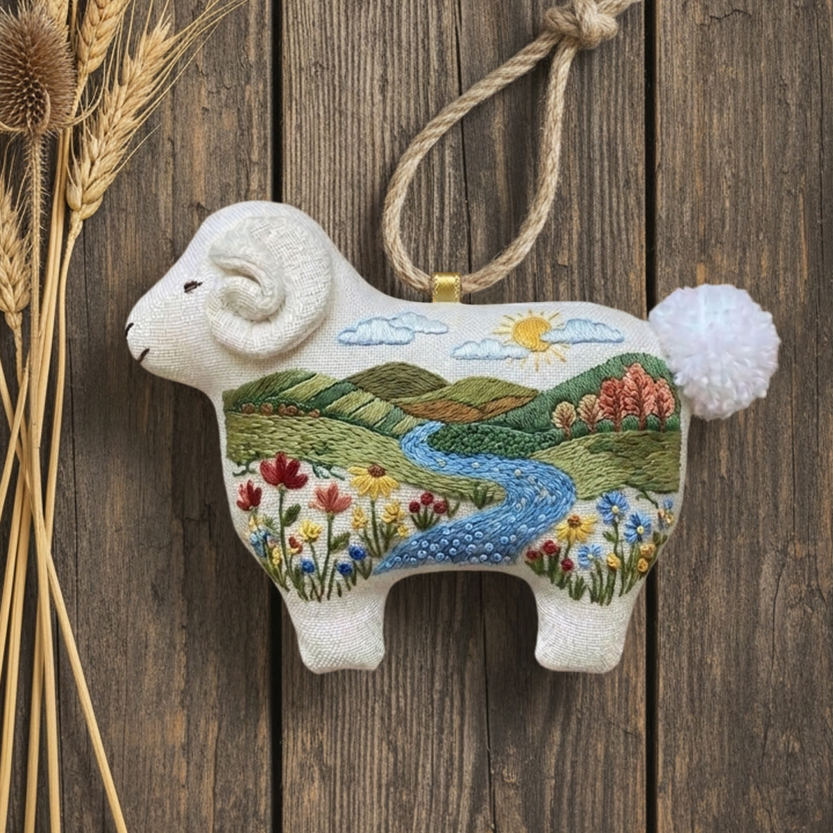 Rubbyoo Lamb-shaped Embroidery Kit - Wildflower Meadow | Woodland Birthday Gift | Cottagecore Aesthetic Hanging Ornament - image 2