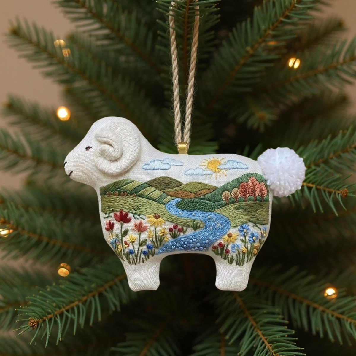 Rubbyoo Lamb-shaped Embroidery Kit - Wildflower Meadow | Woodland Birthday Gift | Cottagecore Aesthetic Hanging Ornament - 6 inches hoop kit - image 1
