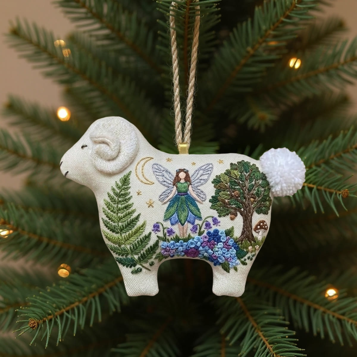Rubbyoo Lamb-shaped Embroidery Kit - Forest Fairy With Wings | Whimsical Mythical Gift | Nursery Fairytale Wall Hanging - 6 inches hoop kit - image 1