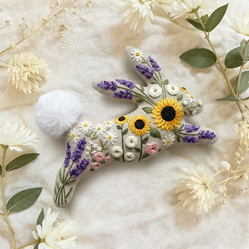 Rubbyoo Rabbit Embroidery Kit - Lavender And Sunflower | Special Floral Art | Diy Animal Doll - image 3