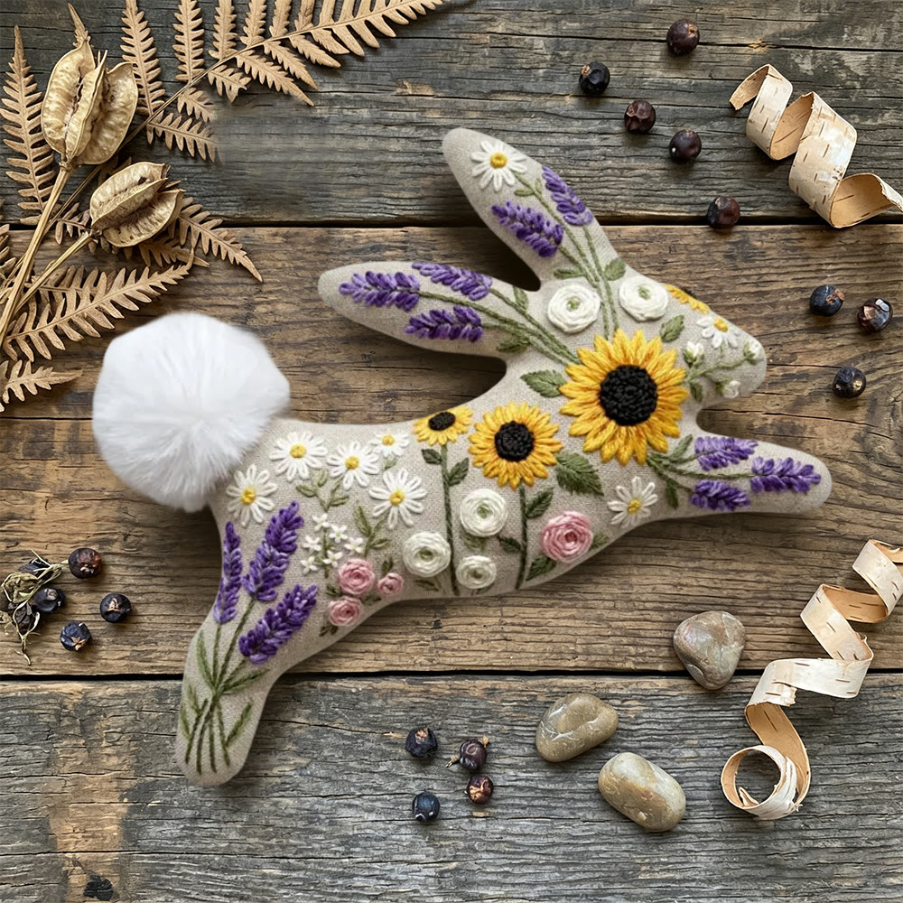 Rubbyoo Rabbit Embroidery Kit - Lavender And Sunflower | Special Floral Art | Diy Animal Doll - image 6