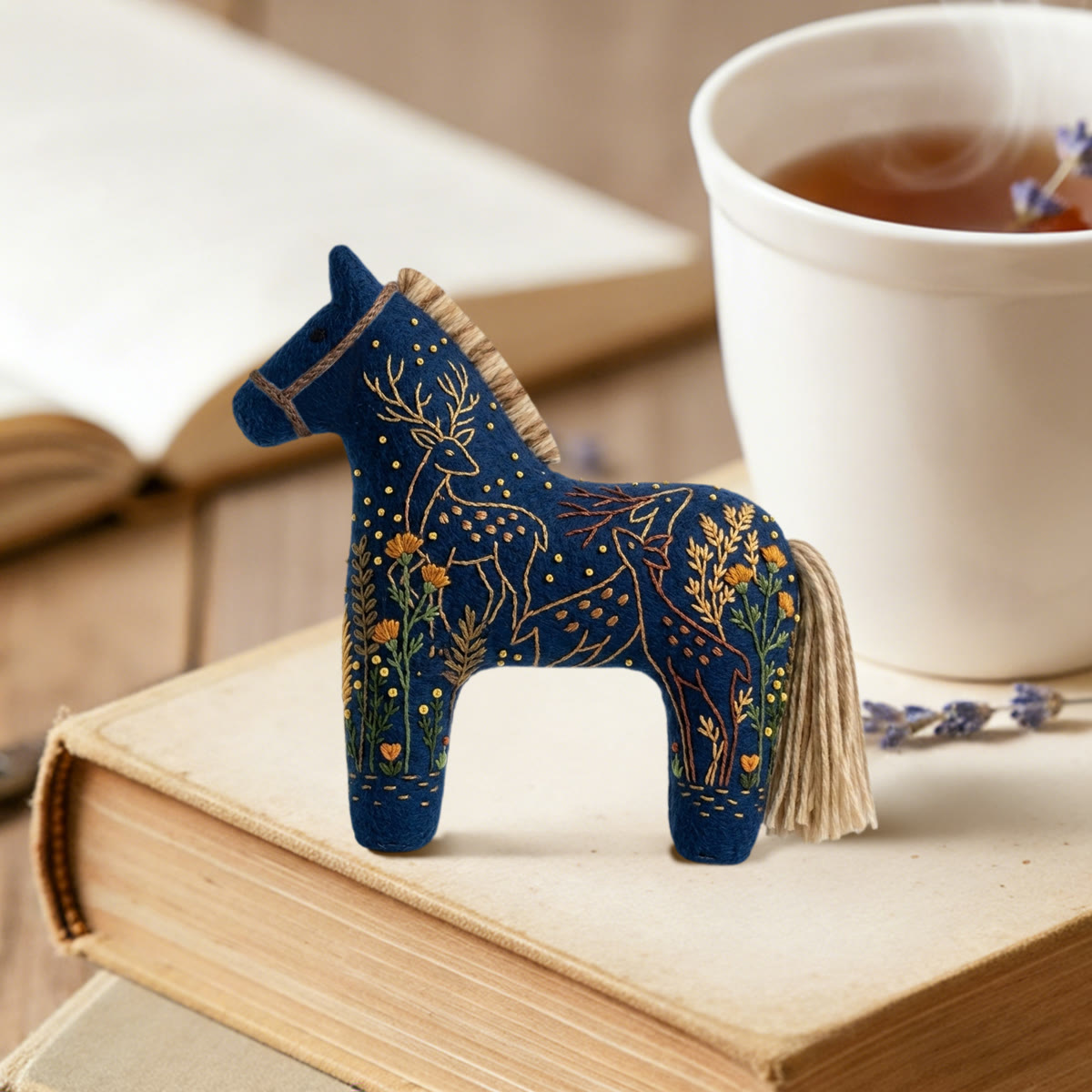 Rubbyoo Dala Horse Embroidery Kit - Golden Deer In Meadow | Unique Holiday Gift For Her | Whimsical And Elegant Bag Charm - image 2