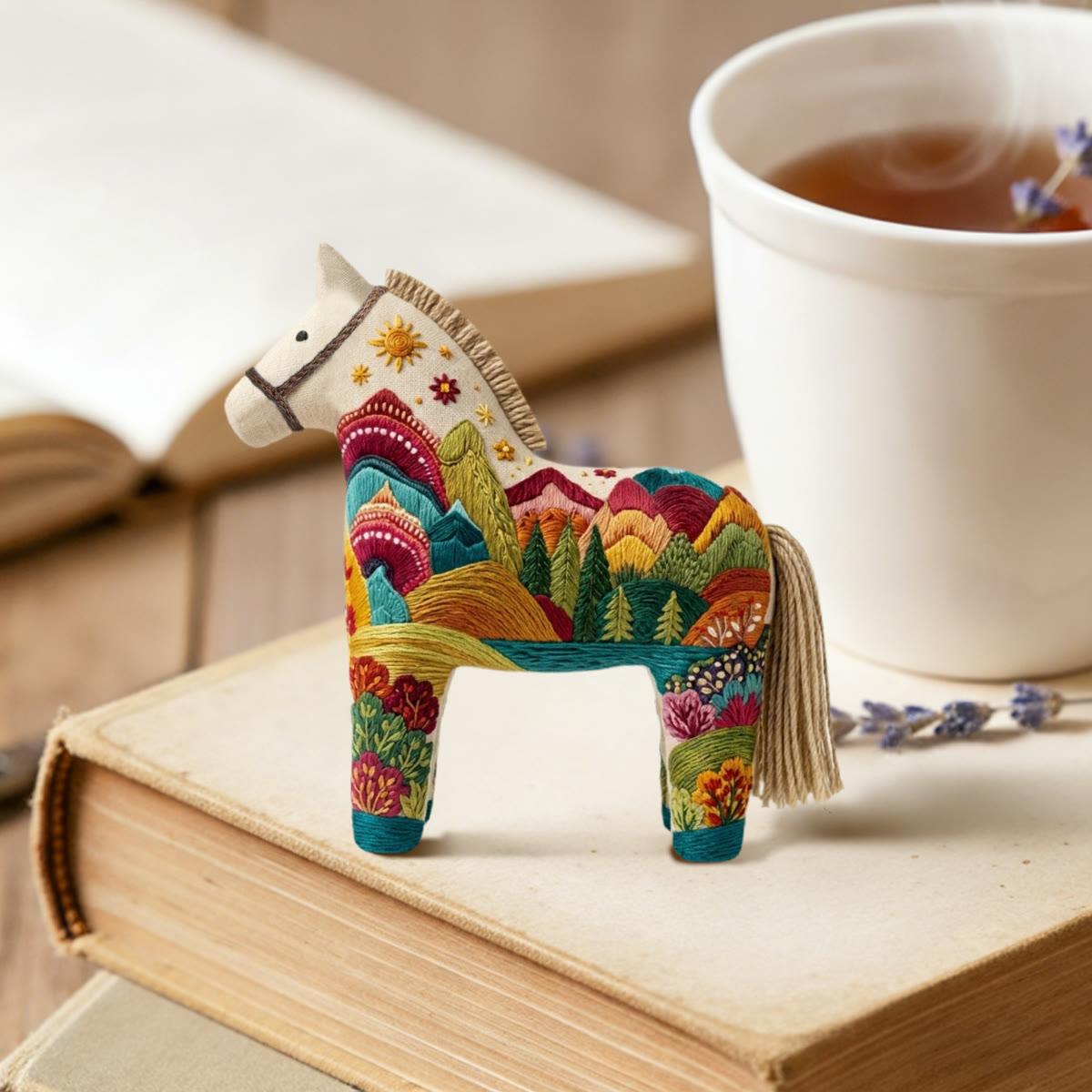 Rubbyoo Dala Horse Embroidery Kit - Rainbow Mountain Range | Creative Birthday Gift For Her | Whimsical Diy Handmade Hanging Ornament - image 2